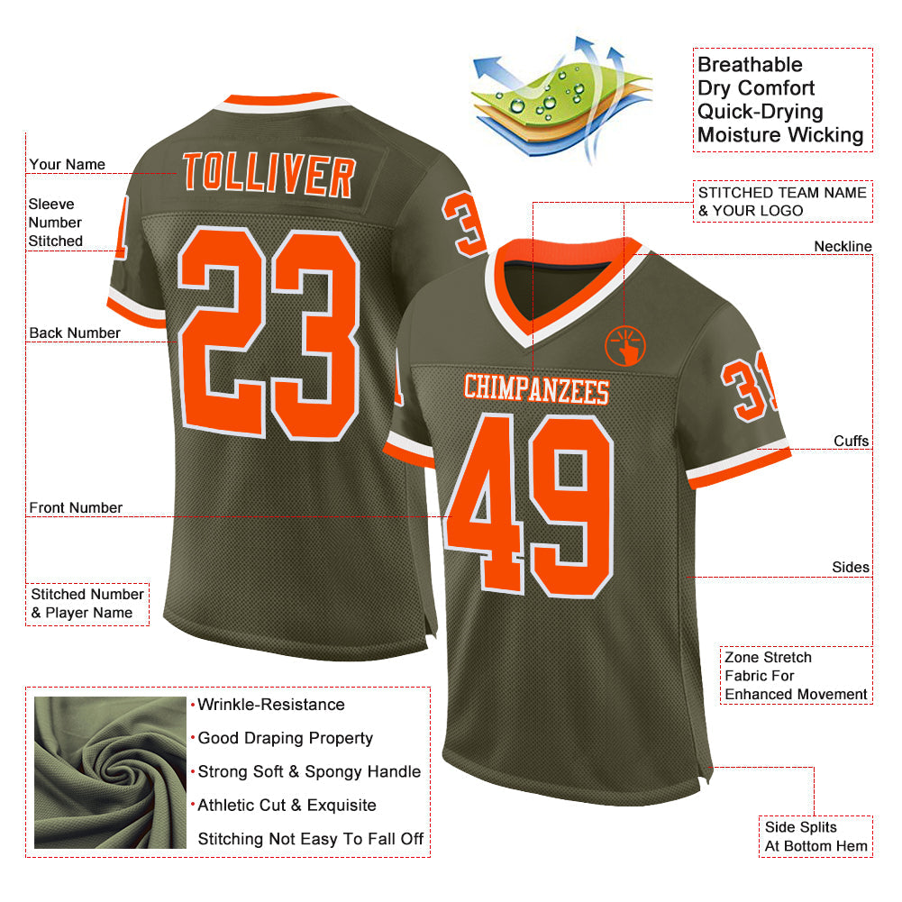 Custom Olive Orange-White Mesh Authentic Throwback Salute To Service Football Jersey - Sky-Custom