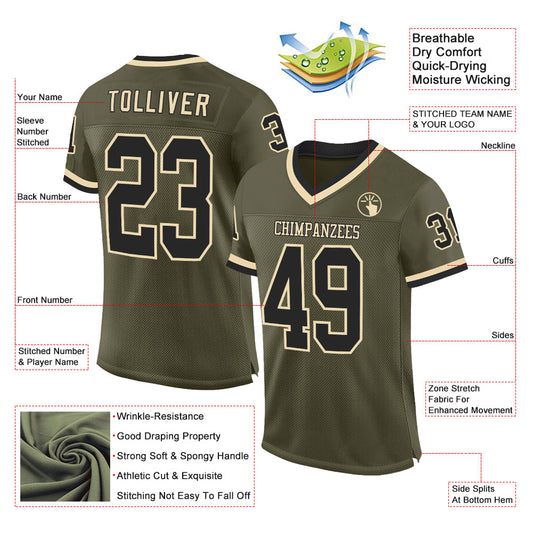 Custom Olive Black-Cream Mesh Authentic Throwback Salute To Service Football Jersey - Sky-Custom