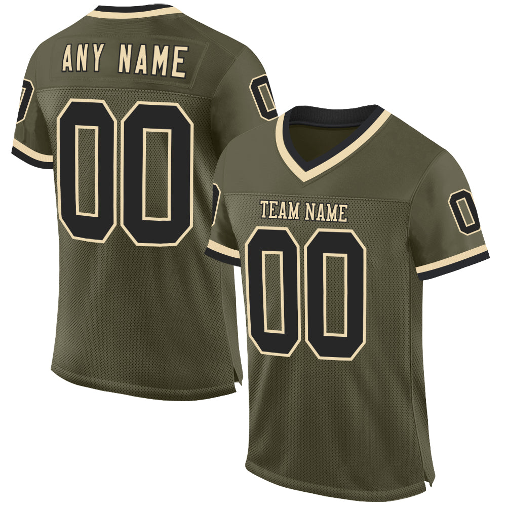 Custom Olive Black-Cream Mesh Authentic Throwback Salute To Service Football Jersey - Sky-Custom
