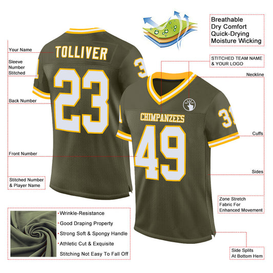 Custom Olive White-Gold Mesh Authentic Throwback Salute To Service Football Jersey - Sky-Custom
