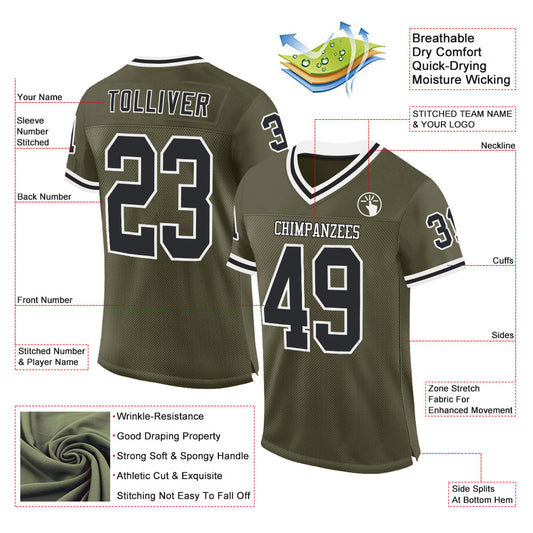 Custom Olive Black-White Mesh Authentic Throwback Salute To Service Football Jersey - Sky-Custom