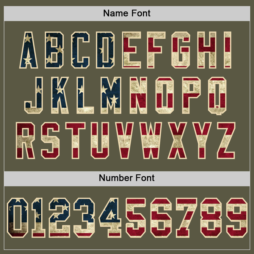 Custom Olive Vintage USA Flag Cream-Red Mesh Authentic Throwback Salute To Service Football Jersey - Sky-Custom