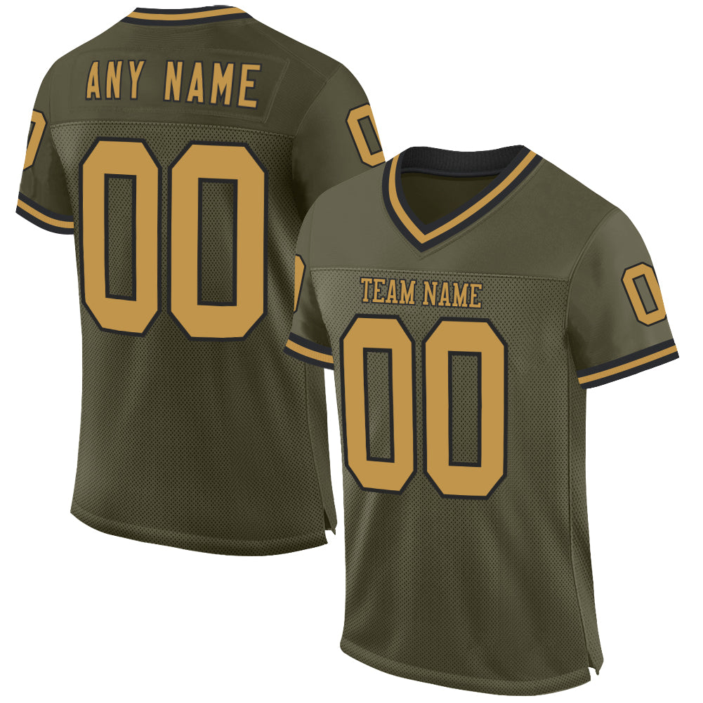 Custom Olive Old Gold-Black Mesh Authentic Throwback Salute To Service Football Jersey - Sky-Custom