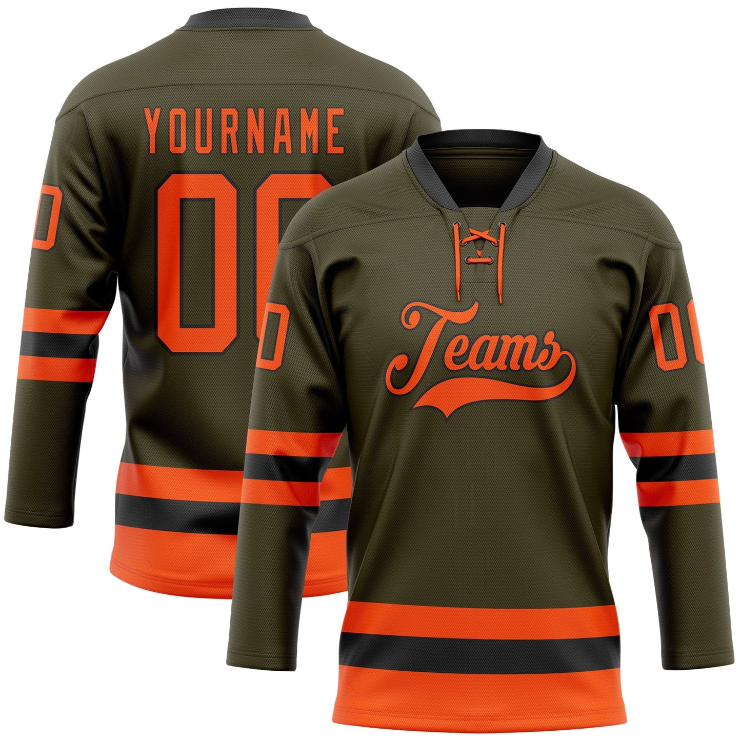Custom Olive Orange-Black Salute To Service Hockey Lace Neck Jersey - Sky-Custom