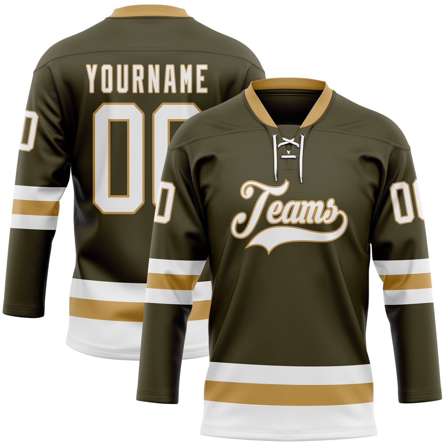 Custom Olive White-Old Gold Salute To Service Hockey Lace Neck Jersey - Sky-Custom