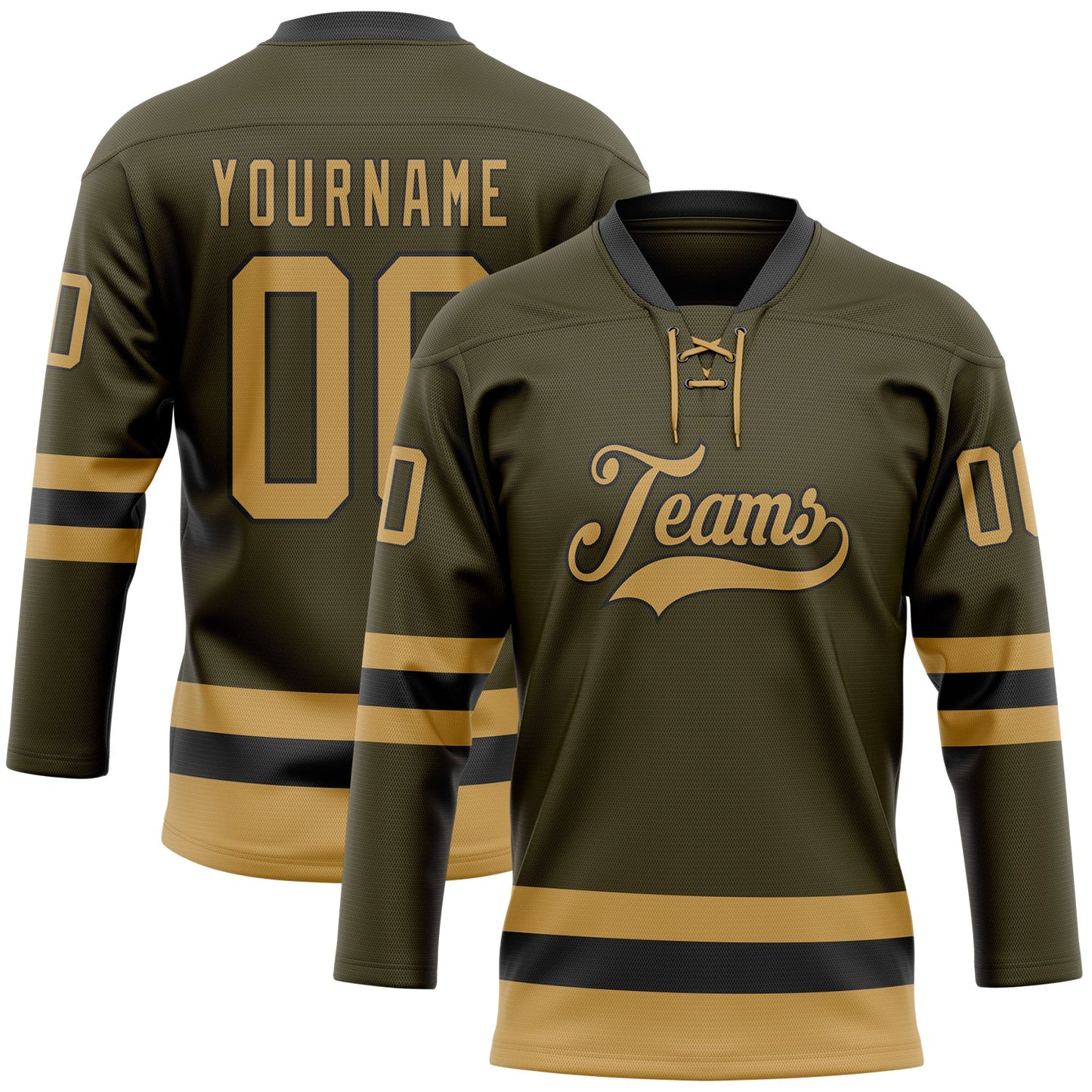 Custom Olive Old Gold-Black Salute To Service Hockey Lace Neck Jersey - Sky-Custom