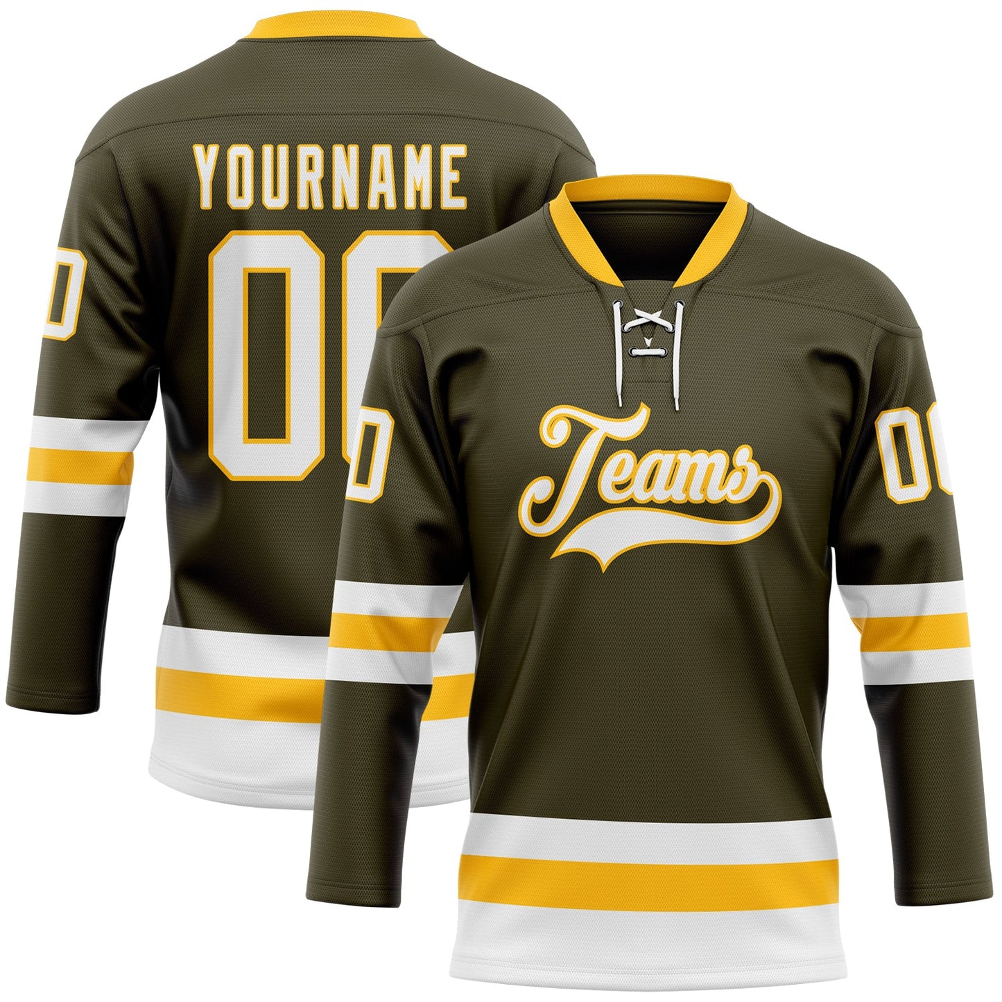 Custom Olive White-Gold Salute To Service Hockey Lace Neck Jersey - Sky-Custom