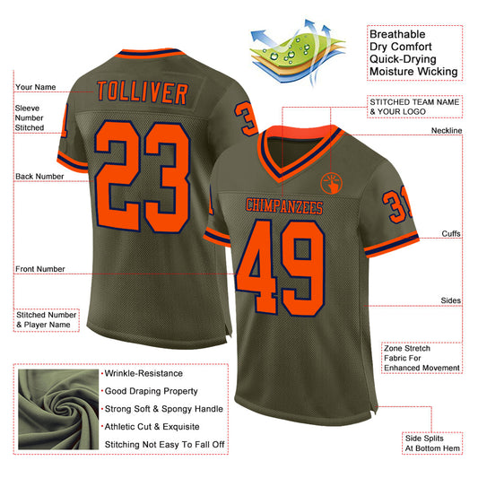 Custom Olive Orange-Navy Mesh Authentic Throwback Salute To Service Football Jersey - Sky-Custom