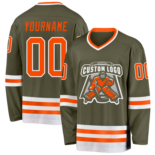 Custom Olive Orange-White Salute To Service Hockey Jersey - Sky-Custom