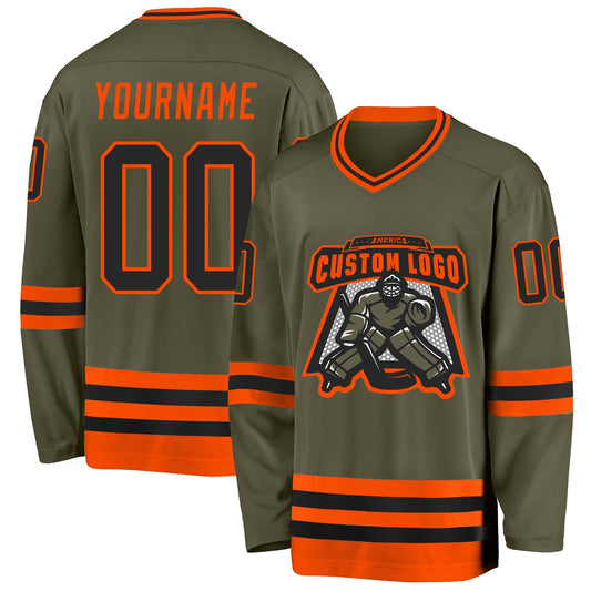Custom Olive Black-Orange Salute To Service Hockey Jersey - Sky-Custom