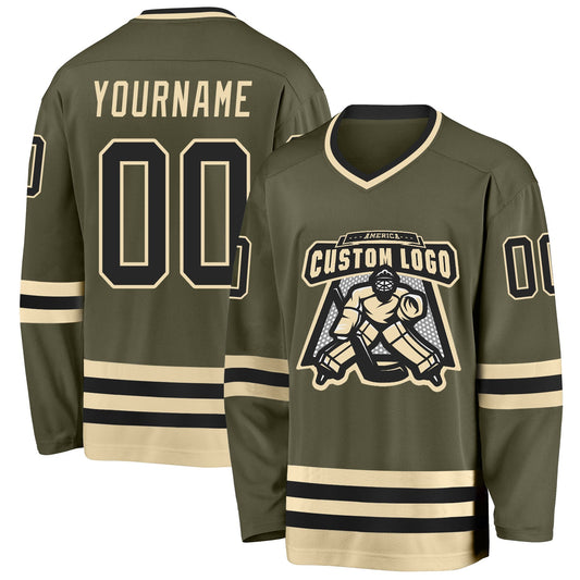 Custom Olive Black-Cream Salute To Service Hockey Jersey - Sky-Custom