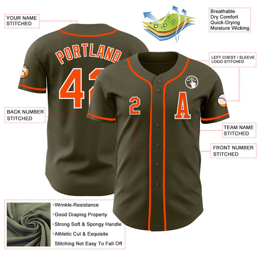 Custom Olive Orange-White Authentic Salute To Service Baseball Jersey - Sky-Custom
