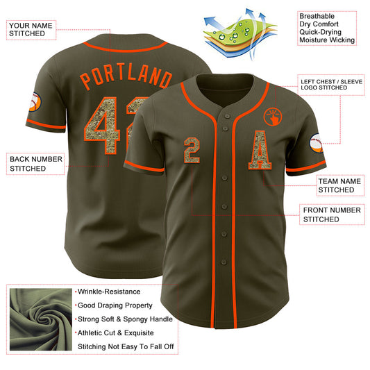 Custom Olive Camo-Orange Authentic Salute To Service Baseball Jersey - Sky-Custom