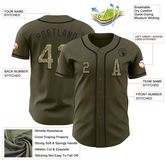Custom Olive Camo-Black Authentic Salute To Service Baseball Jersey - Sky-Custom