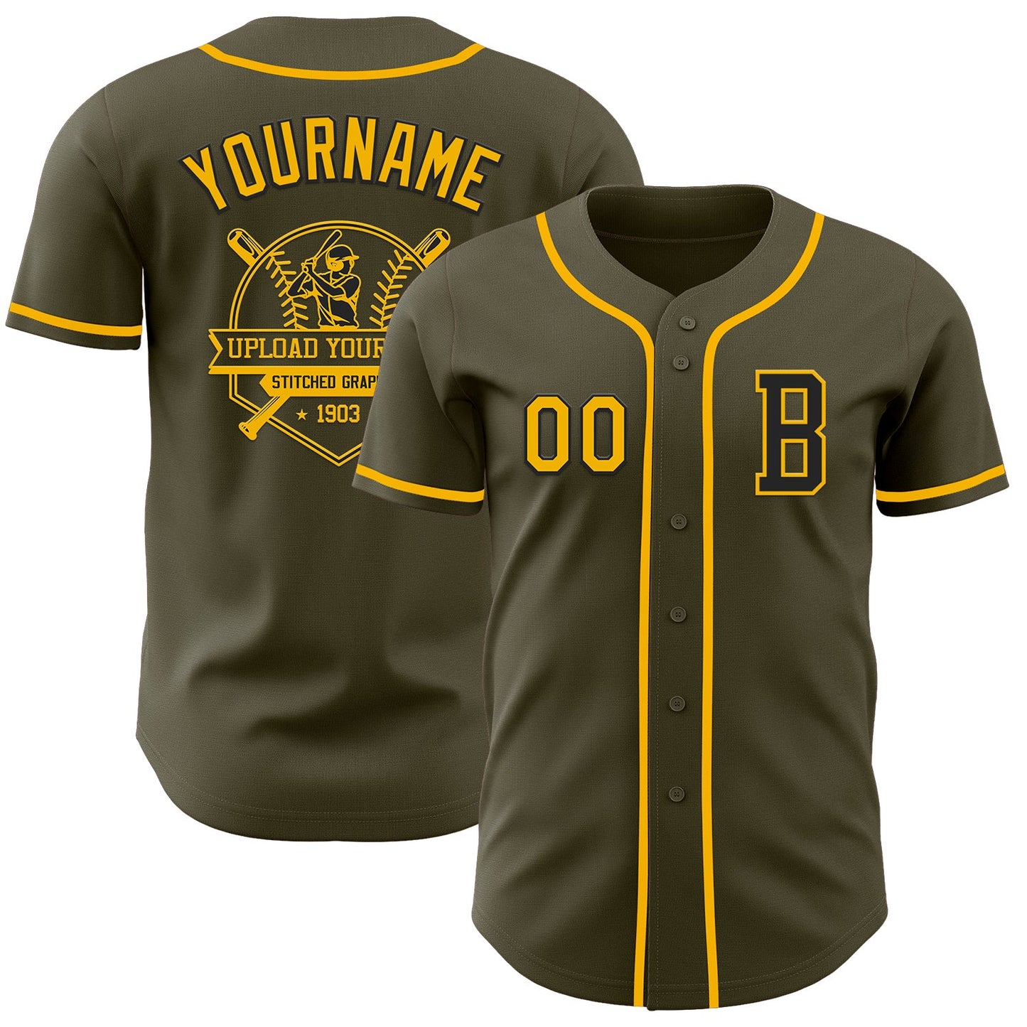 Custom Olive Gold-Black Authentic Salute To Service Baseball Jersey - Sky-Custom