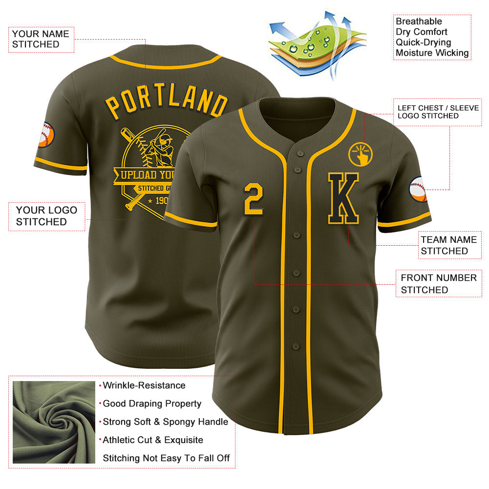 Custom Olive Gold-Black Authentic Salute To Service Baseball Jersey - Sky-Custom