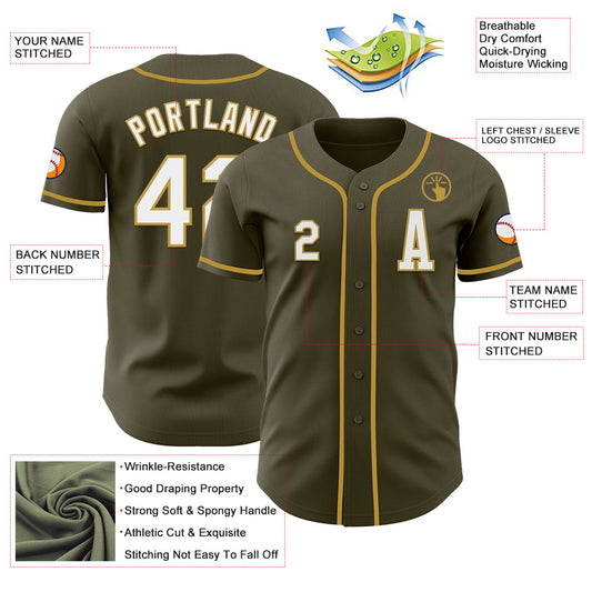 Custom Olive White-Old Gold Authentic Salute To Service Baseball Jersey - Sky-Custom