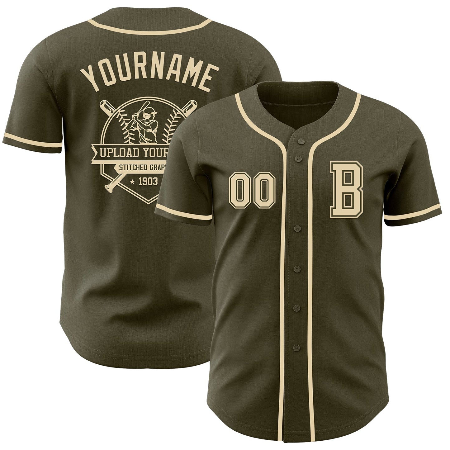 Custom Olive Cream Authentic Salute To Service Baseball Jersey - Sky-Custom