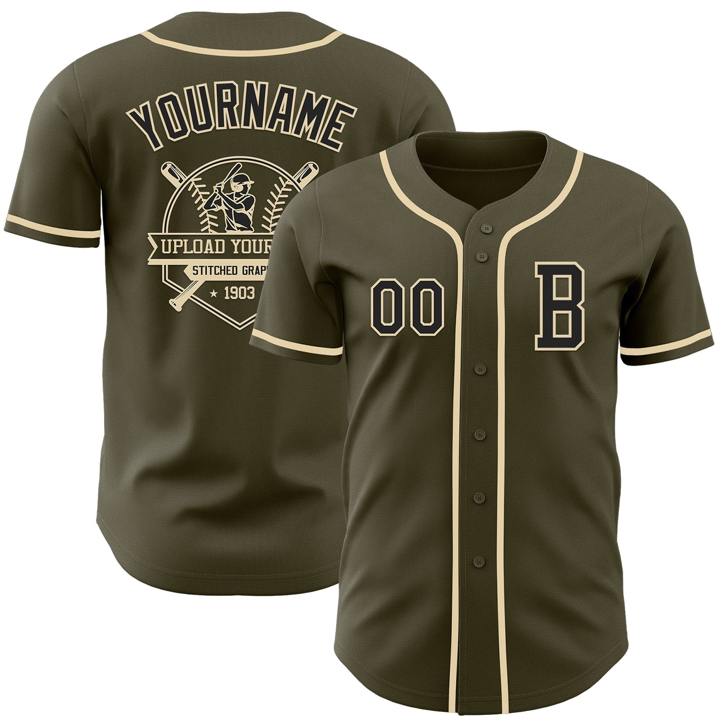 Custom Olive Black-Cream Authentic Salute To Service Baseball Jersey - Sky-Custom