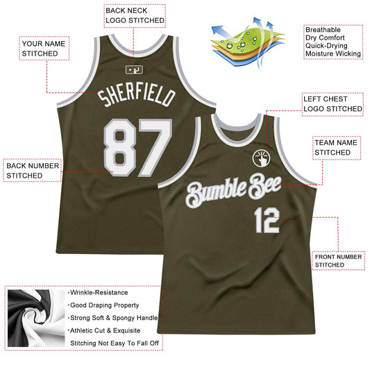 Custom Olive White-Gray Authentic Throwback Salute To Service Basketball Jersey - Sky-Custom