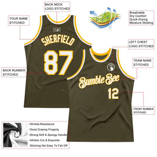 Custom Olive White-Gold Authentic Throwback Salute To Service Basketball Jersey - Sky-Custom