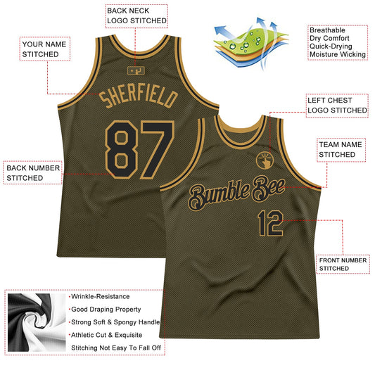 Custom Olive Black-Old Gold Authentic Throwback Salute To Service Basketball Jersey - Sky-Custom