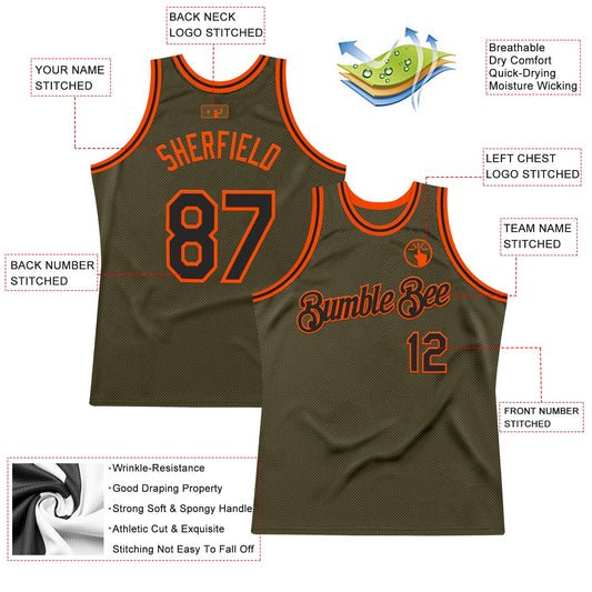 Custom Olive Black-Orange Authentic Throwback Salute To Service Basketball Jersey - Sky-Custom