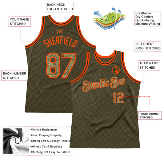 Custom Olive Camo Orange-Black Authentic Throwback Salute To Service Basketball Jersey - Sky-Custom