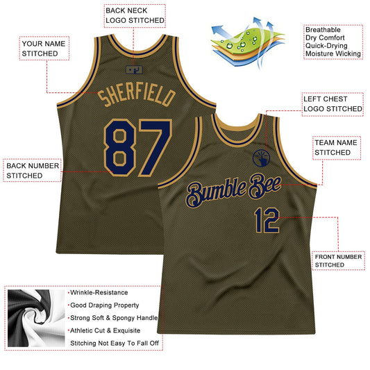 Custom Olive Navy-Old Gold Authentic Throwback Salute To Service Basketball Jersey - Sky-Custom
