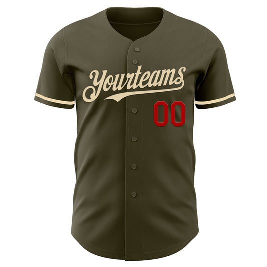 Custom Olive Cream-Red Authentic Salute To Service Baseball Jersey - Sky-Custom