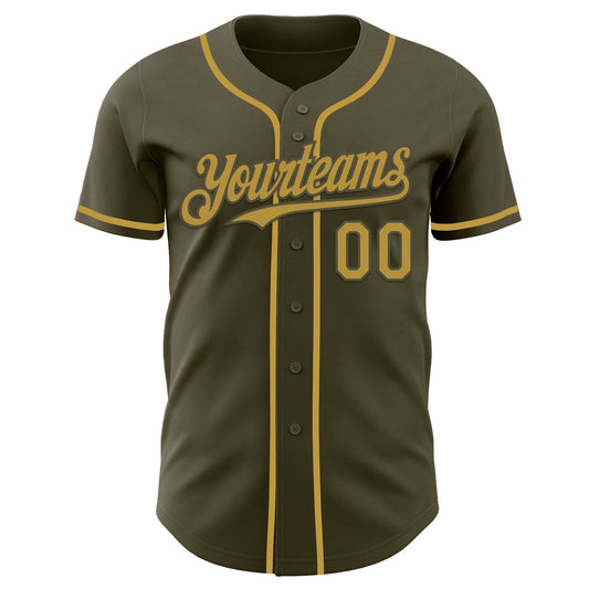 Custom Olive Old Gold Authentic Salute To Service Baseball Jersey - Sky-Custom