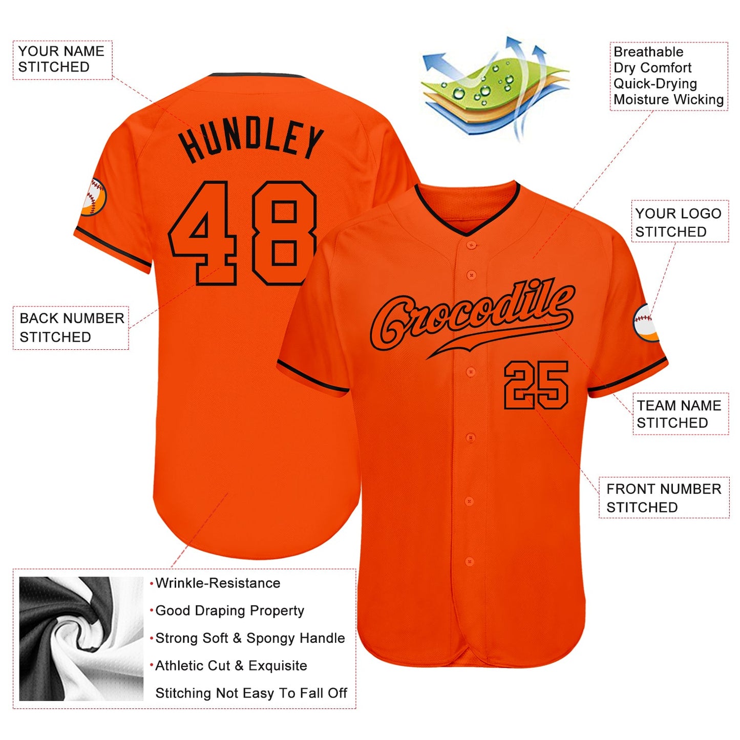 Custom Orange Orange-Black Authentic Baseball Jersey - Sky-Custom