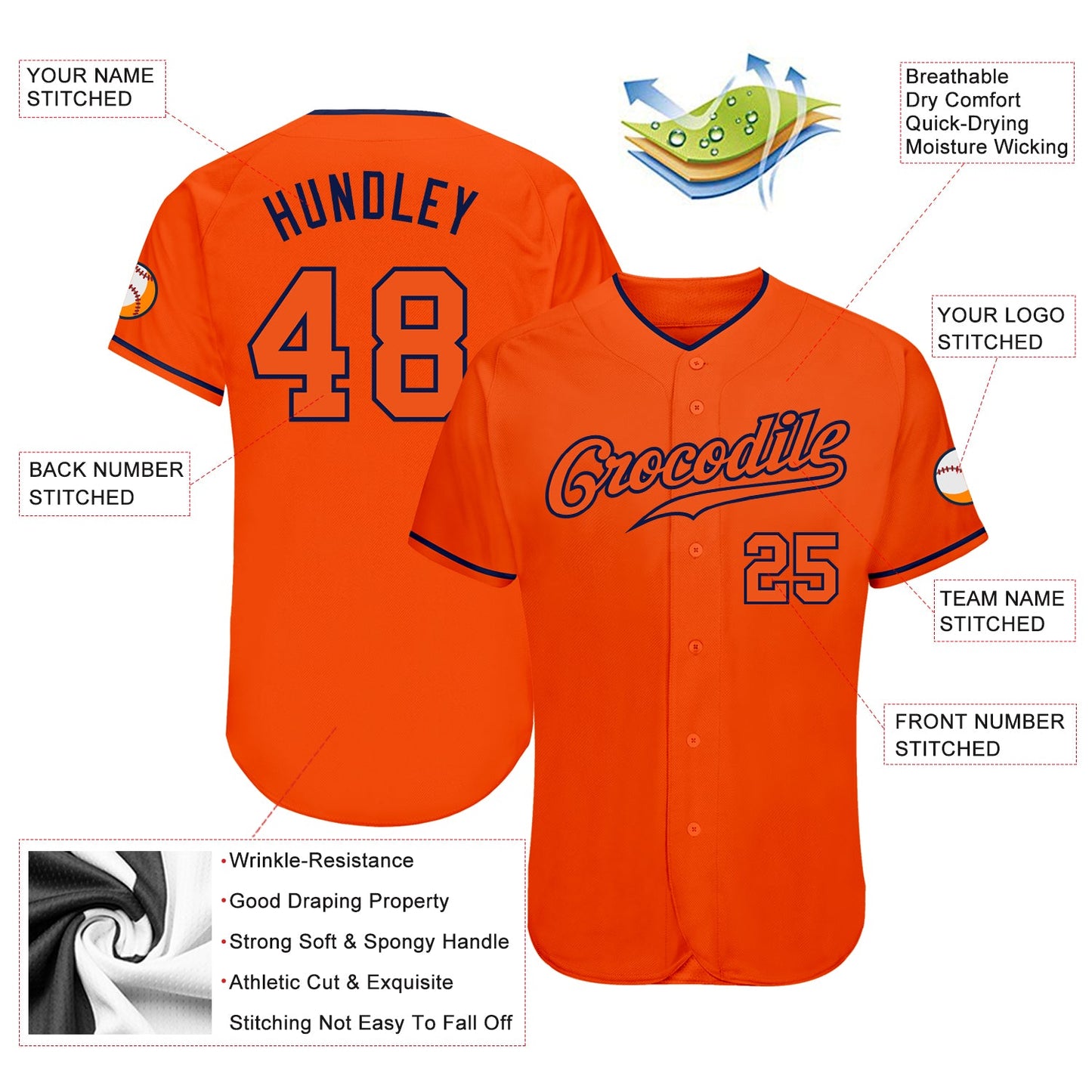 Custom Orange Orange-Navy Authentic Baseball Jersey - Sky-Custom