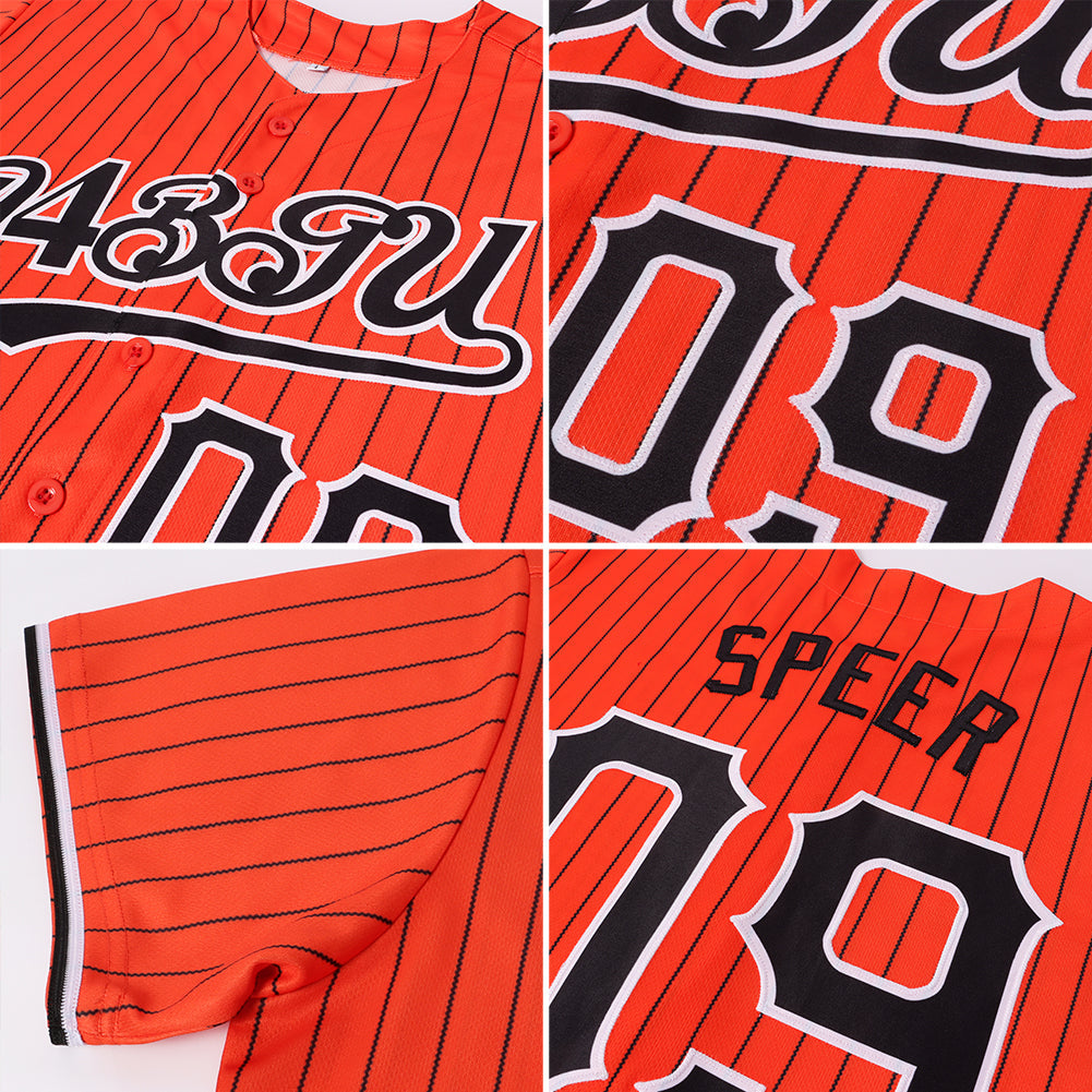 Custom Orange Black Pinstripe Black-White Authentic Baseball Jersey - Sky-Custom