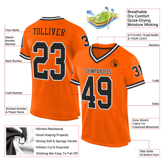 Custom Orange Black-White Mesh Authentic Throwback Football Jersey - Sky-Custom