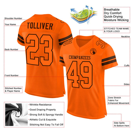 Custom Orange Orange-Brown Mesh Authentic Football Jersey - Sky-Custom