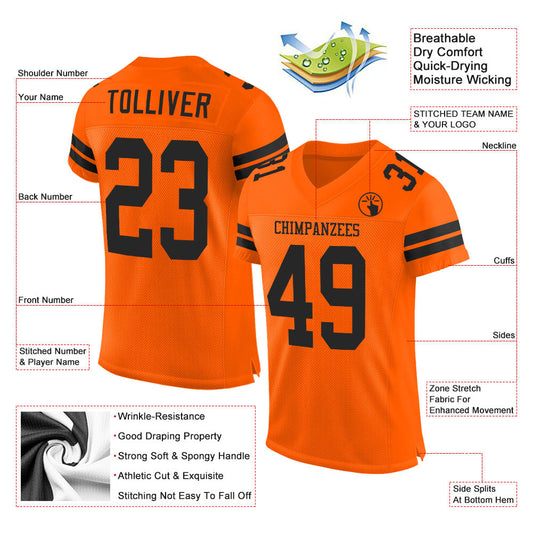 Custom Orange Black Mesh Authentic Football Jersey - Sky-Custom