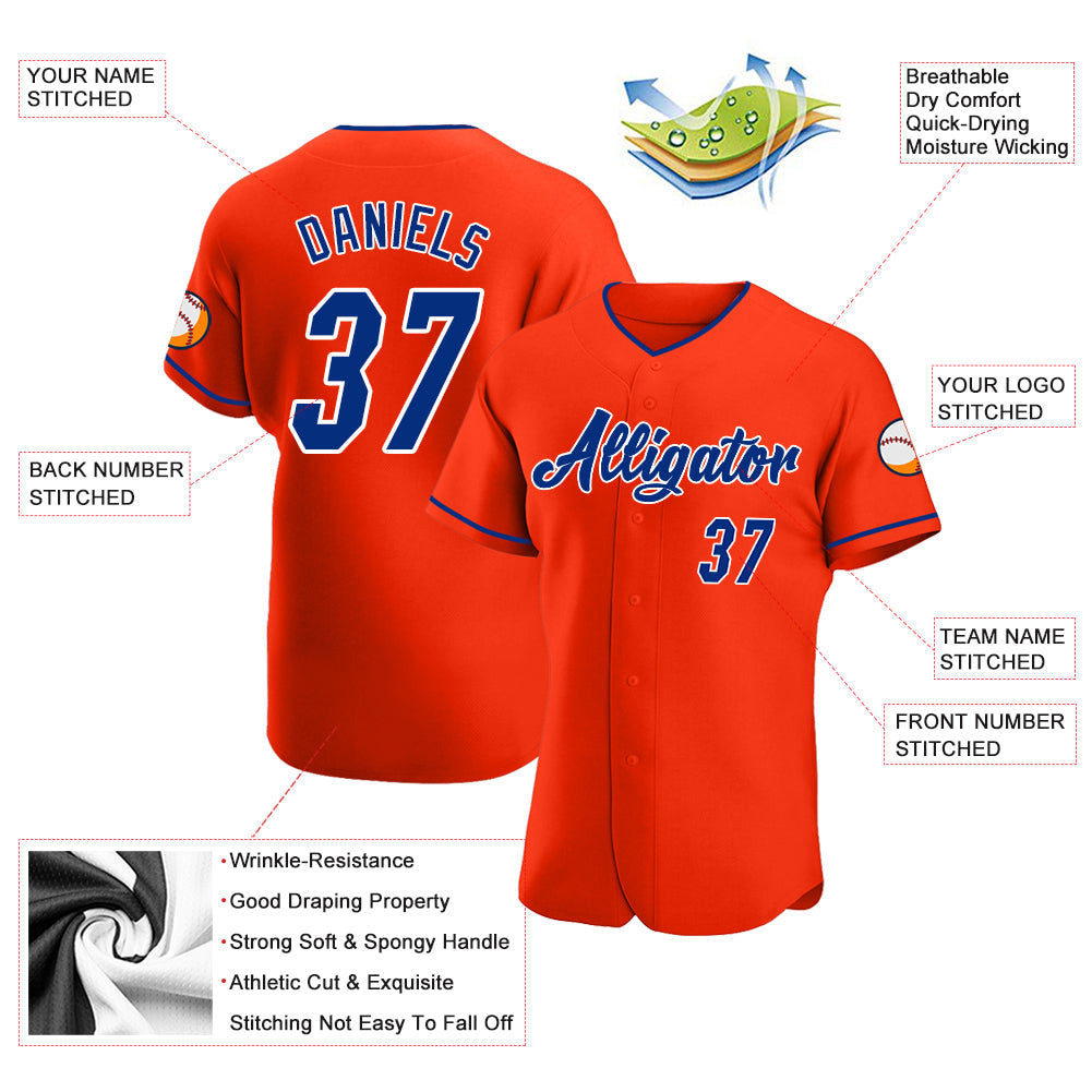 Custom Orange Royal-White Authentic Baseball Jersey - Sky-Custom