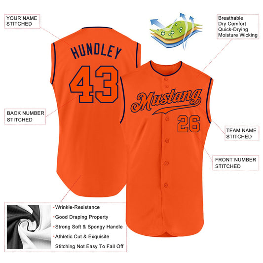 Custom Orange Orange-Navy Authentic Sleeveless Baseball Jersey - Sky-Custom