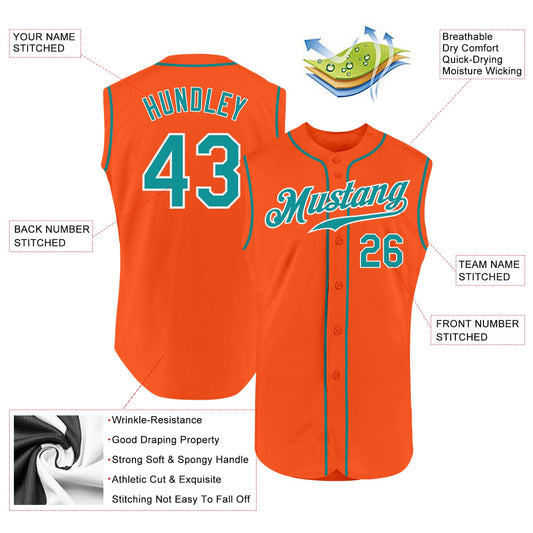 Custom Orange Teal-White Authentic Sleeveless Baseball Jersey - Sky-Custom
