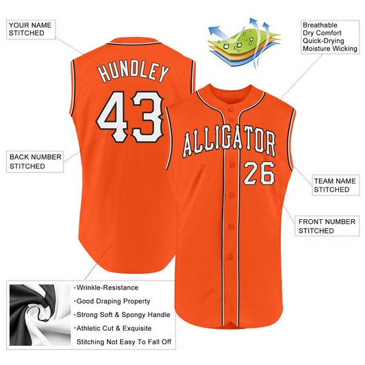 Custom Orange White-Black Authentic Sleeveless Baseball Jersey - Sky-Custom