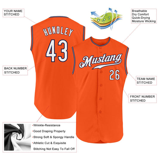 Custom Orange White-Navy Authentic Sleeveless Baseball Jersey - Sky-Custom
