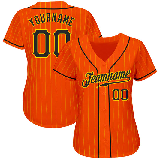 Custom Orange Gold Pinstripe Black-Gold Authentic Baseball Jersey - Sky-Custom