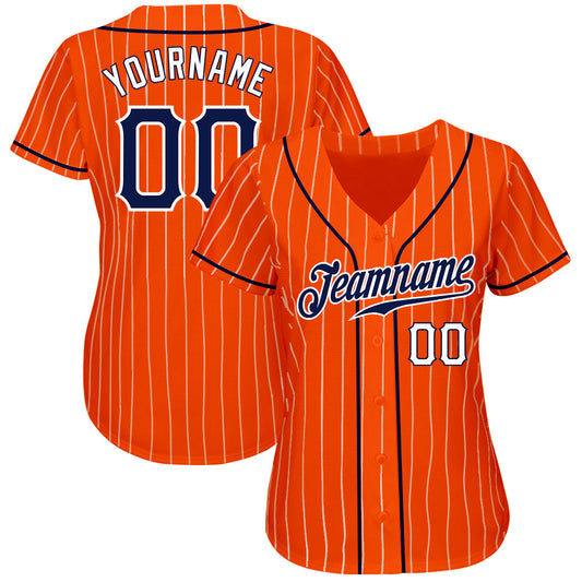 Custom Orange White Pinstripe Navy-White Authentic Baseball Jersey - Sky-Custom