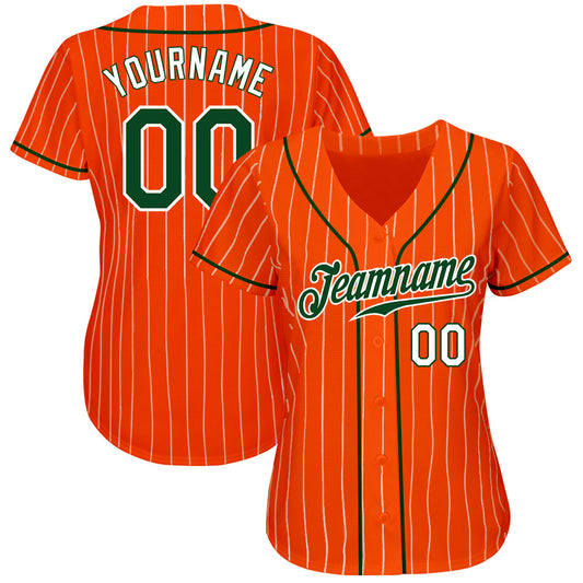 Custom Orange White Pinstripe Green-White Authentic Baseball Jersey - Sky-Custom