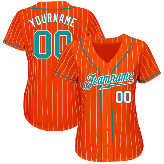 Custom Orange White Pinstripe Teal-White Authentic Baseball Jersey - Sky-Custom
