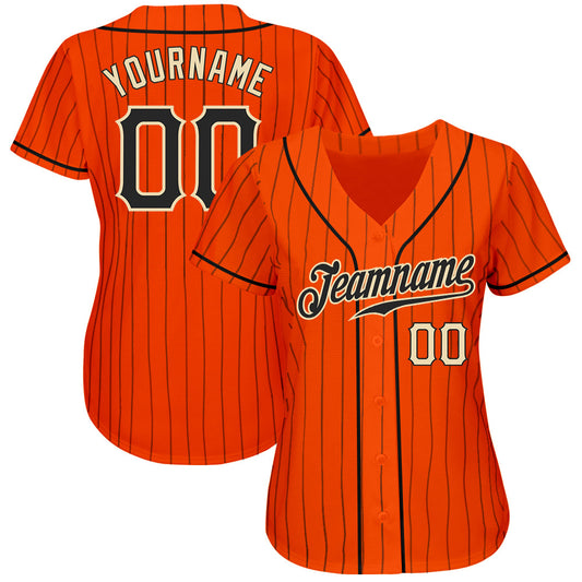 Custom Orange Black Pinstripe Black-Cream Authentic Baseball Jersey - Sky-Custom