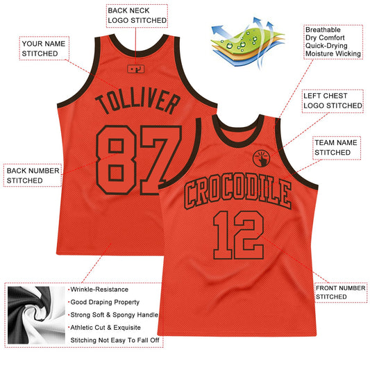Custom Orange Orange-Brown Authentic Throwback Basketball Jersey - Sky-Custom