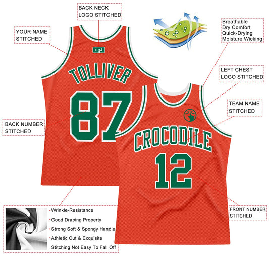 Custom Orange Kelly Green-White Authentic Throwback Basketball Jersey - Sky-Custom