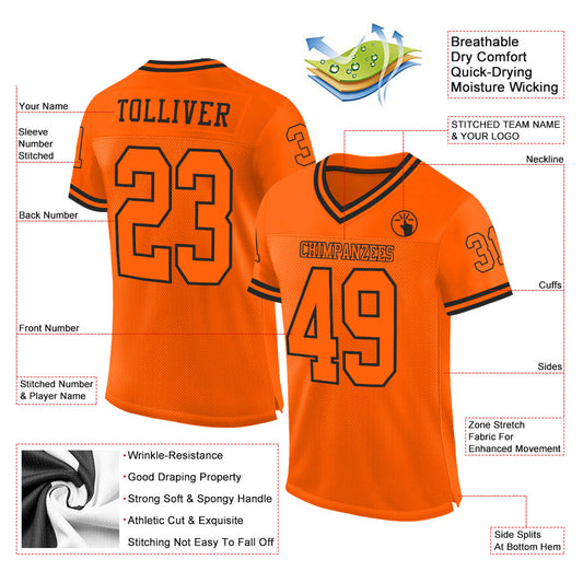 Custom Orange Orange-Black Mesh Authentic Throwback Football Jersey - Sky-Custom
